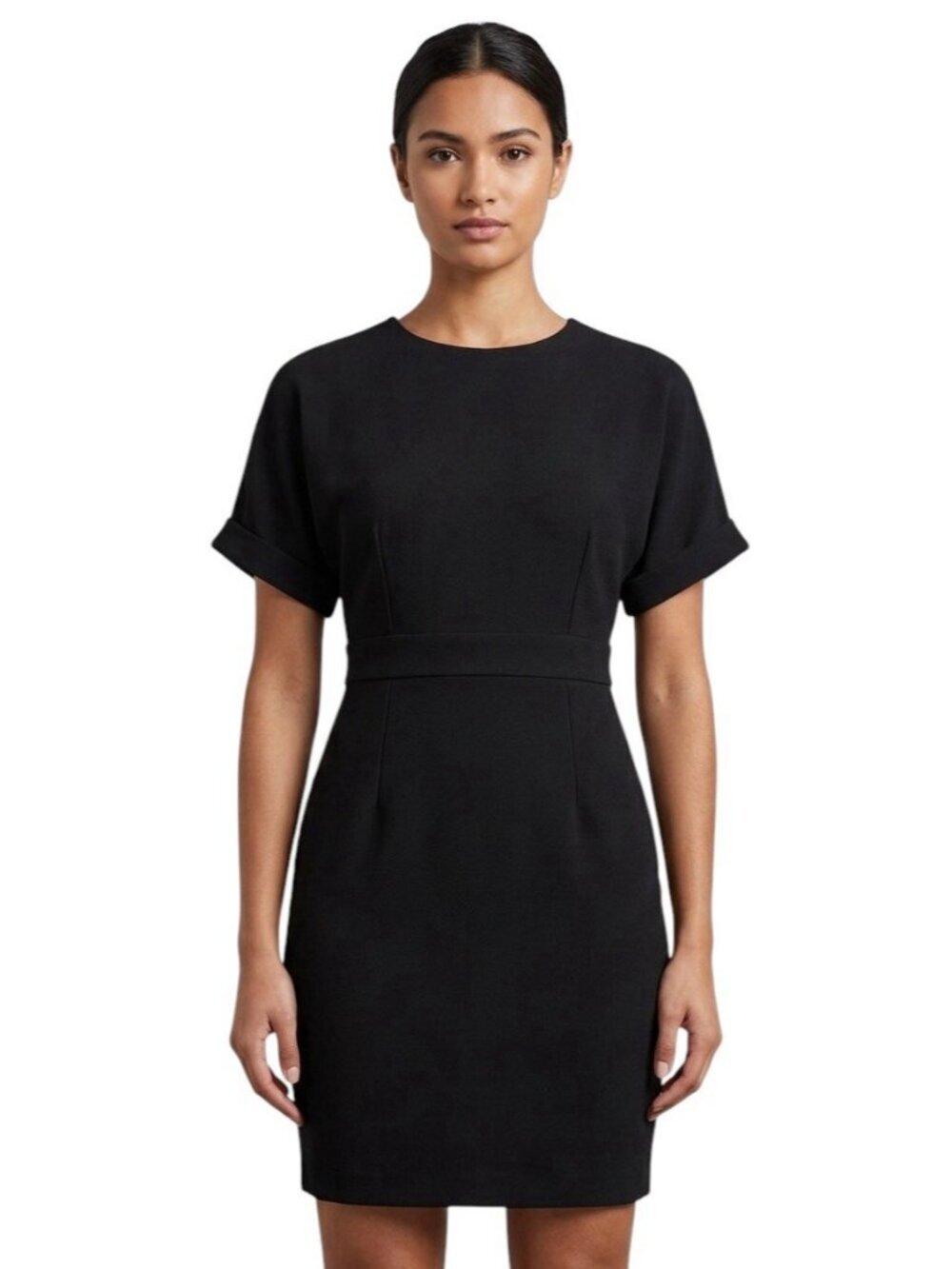 ASOS Black Mini Dress Size 4 US Dolman Cuffed Sleeve Lined Polyester Elastane